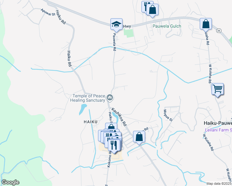 map of restaurants, bars, coffee shops, grocery stores, and more near 315 Pauwela Road in Haiku-Pauwela