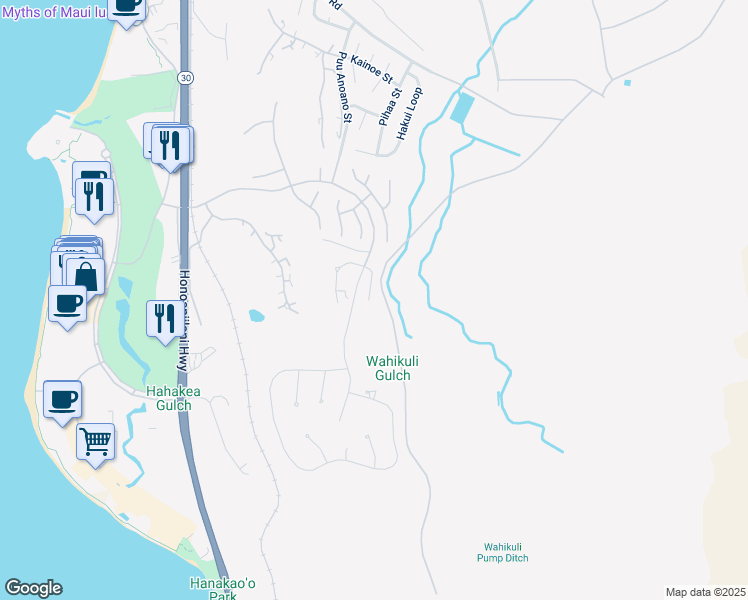 map of restaurants, bars, coffee shops, grocery stores, and more near 45 East Mahi Pua Place in Lahaina