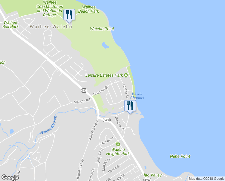 map of restaurants, bars, coffee shops, grocery stores, and more near 1385 Kakae Place in Wailuku