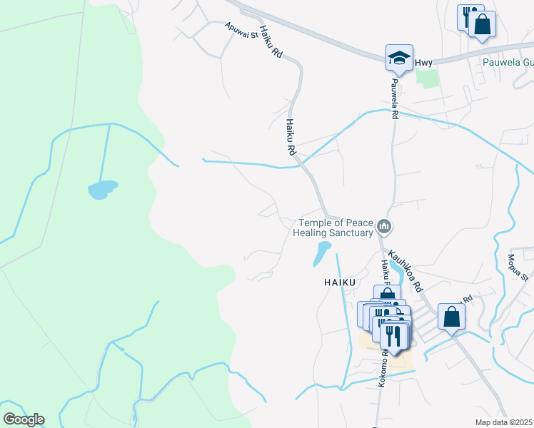 map of restaurants, bars, coffee shops, grocery stores, and more near 365 Waiama Way in Haiku-Pauwela