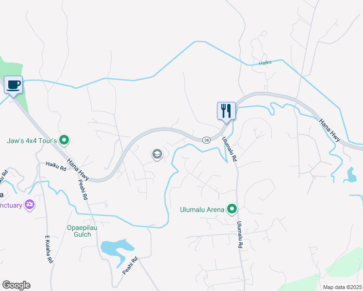 map of restaurants, bars, coffee shops, grocery stores, and more near 4178 Hana Highway in Haiku-Pauwela