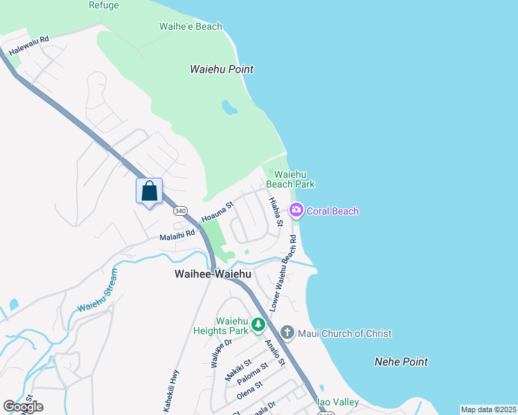 map of restaurants, bars, coffee shops, grocery stores, and more near 1383 Kilou Street in Wailuku
