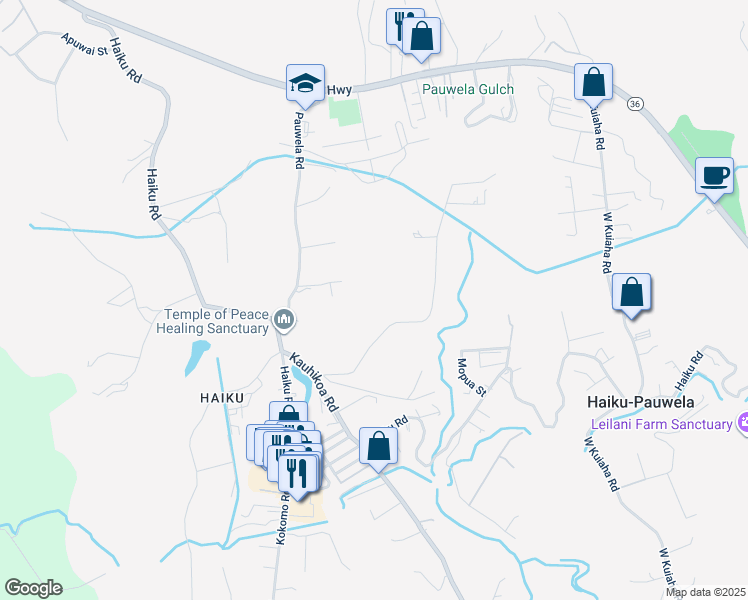map of restaurants, bars, coffee shops, grocery stores, and more near 695 Kauaheahe Place in Haiku-Pauwela