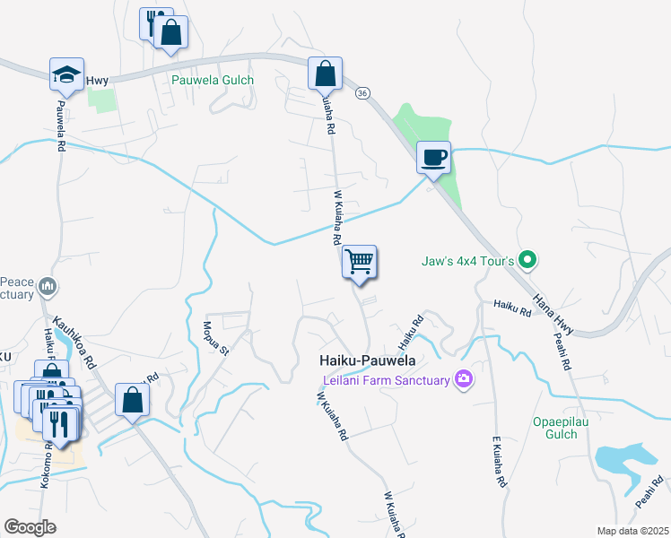 map of restaurants, bars, coffee shops, grocery stores, and more near 330 West Kuiaha Road in Haiku-Pauwela