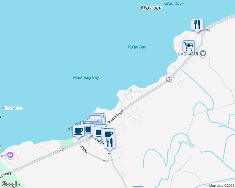 map of restaurants, bars, coffee shops, grocery stores, and more near 72 Lae Place in Paia