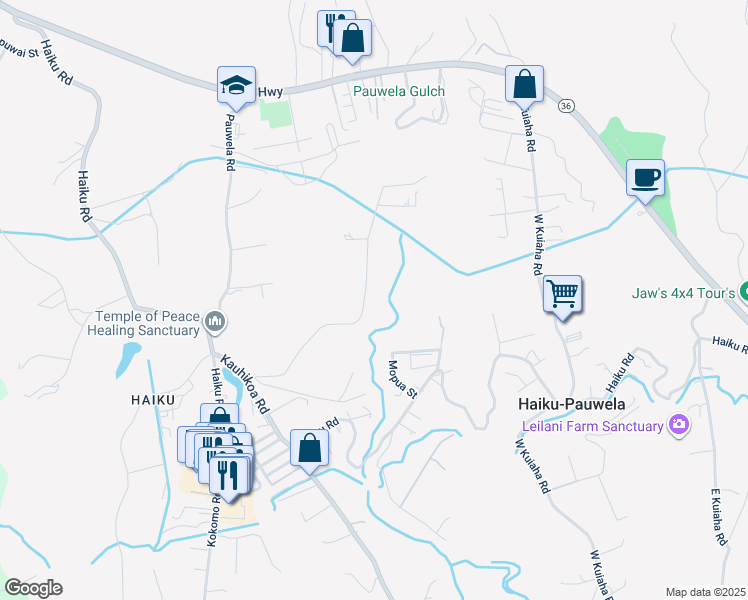 map of restaurants, bars, coffee shops, grocery stores, and more near 674 Kauaheahe Place in Haiku-Pauwela