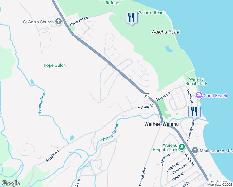 map of restaurants, bars, coffee shops, grocery stores, and more near 60 Keonaona Lane in Wailuku