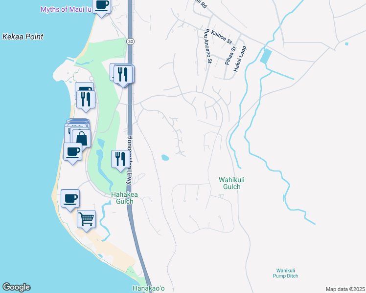 map of restaurants, bars, coffee shops, grocery stores, and more near 144 Kualapa Place in Lahaina