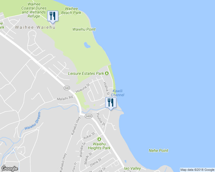 map of restaurants, bars, coffee shops, grocery stores, and more near 1388 Hiahia Street in Wailuku