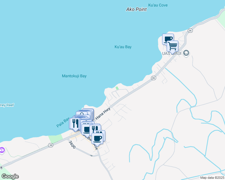 map of restaurants, bars, coffee shops, grocery stores, and more near 117 Kuau Beach Place in Paia