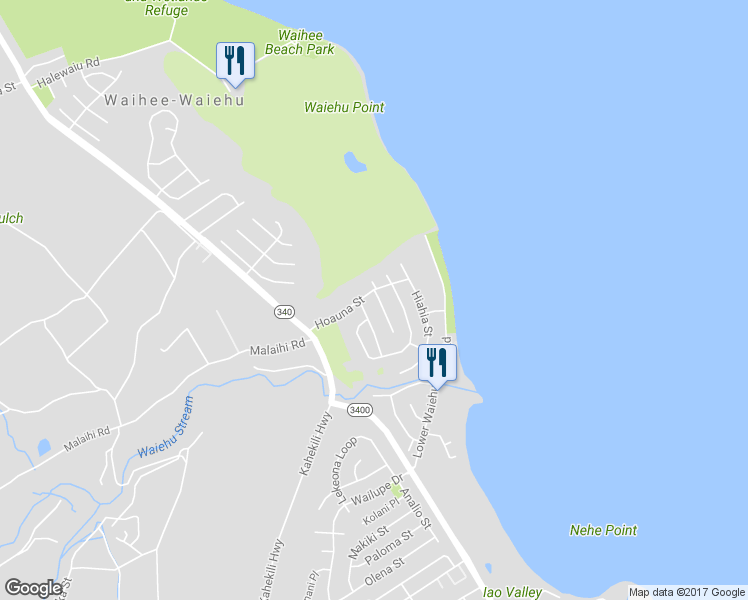 map of restaurants, bars, coffee shops, grocery stores, and more near 1405 Kakae Place in Wailuku