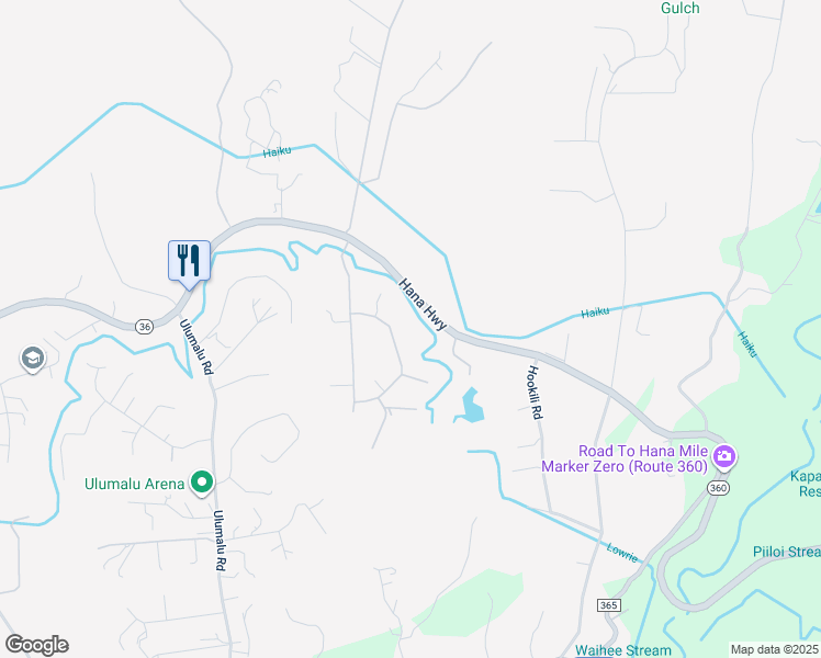 map of restaurants, bars, coffee shops, grocery stores, and more near 65 Uaoa Loop in Haiku-Pauwela