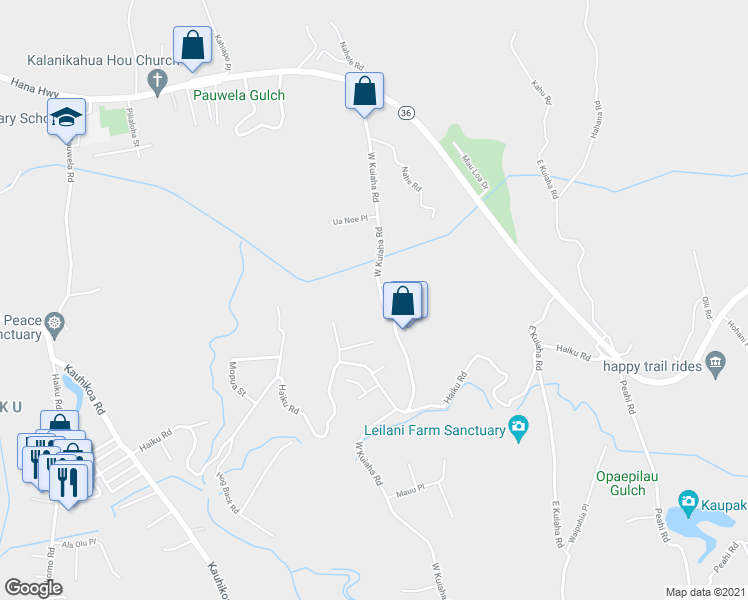 map of restaurants, bars, coffee shops, grocery stores, and more near 330 West Kuiaha Road in Haiku-Pauwela