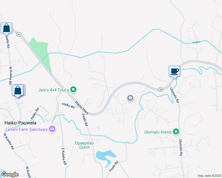 map of restaurants, bars, coffee shops, grocery stores, and more near 170 Oili Road in Haiku-Pauwela
