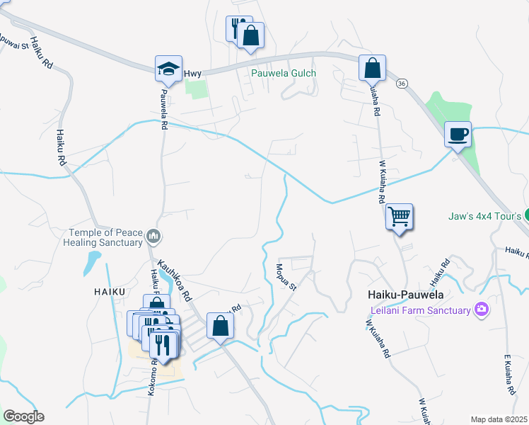 map of restaurants, bars, coffee shops, grocery stores, and more near 676 Kauaheahe Place in Haiku-Pauwela