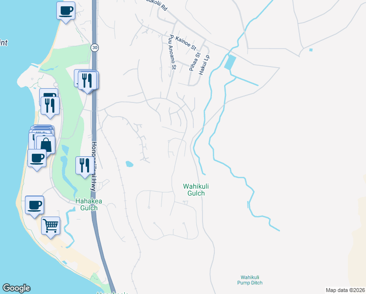 map of restaurants, bars, coffee shops, grocery stores, and more near 26 East Mahi Pua Place in Lahaina