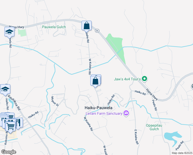 map of restaurants, bars, coffee shops, grocery stores, and more near 3237 Luahine Place in Haiku-Pauwela