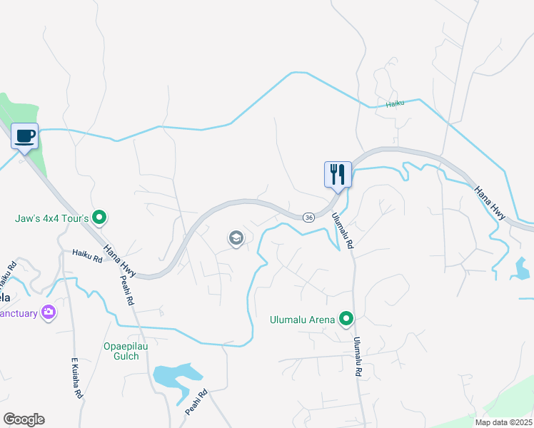 map of restaurants, bars, coffee shops, grocery stores, and more near 4174 Hana Highway in Haiku-Pauwela