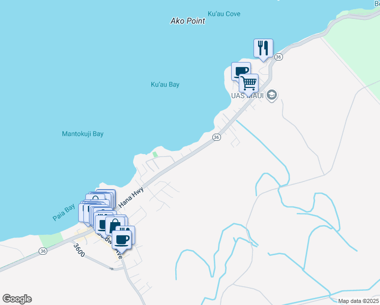 map of restaurants, bars, coffee shops, grocery stores, and more near 475 Hana Highway in Paia