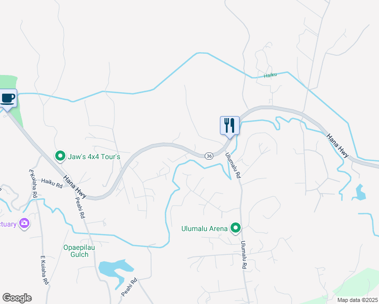 map of restaurants, bars, coffee shops, grocery stores, and more near 4170 Hana Highway in Haiku-Pauwela