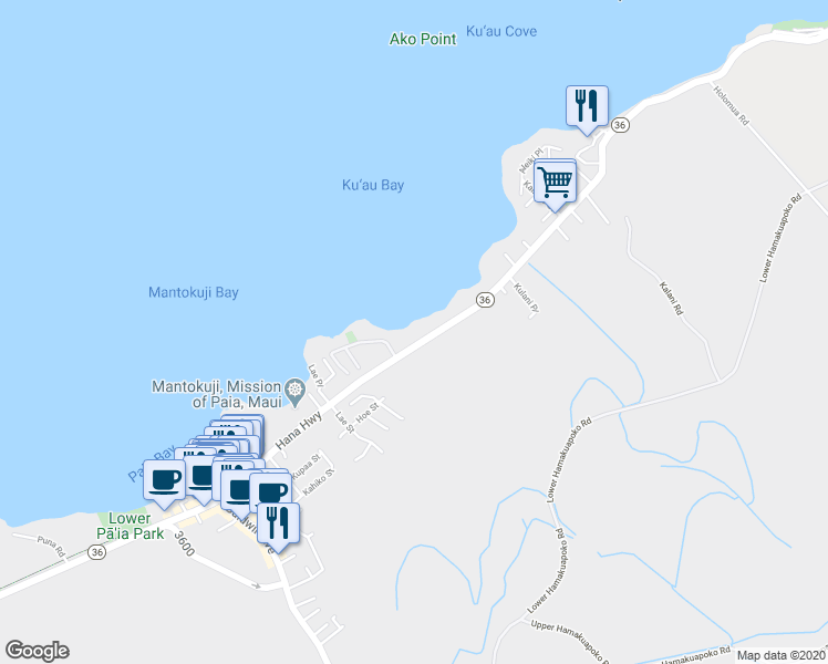 map of restaurants, bars, coffee shops, grocery stores, and more near 459 Hana Highway in Paia