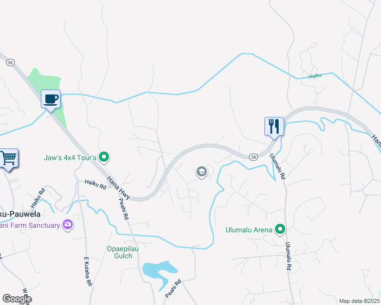 map of restaurants, bars, coffee shops, grocery stores, and more near 3980 Hana Highway in Haiku-Pauwela