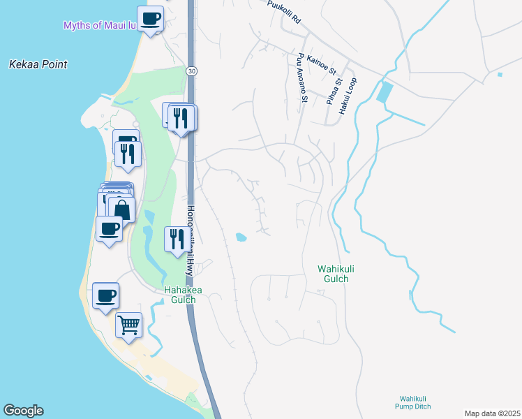 map of restaurants, bars, coffee shops, grocery stores, and more near 152 Kualapa Place in Lahaina