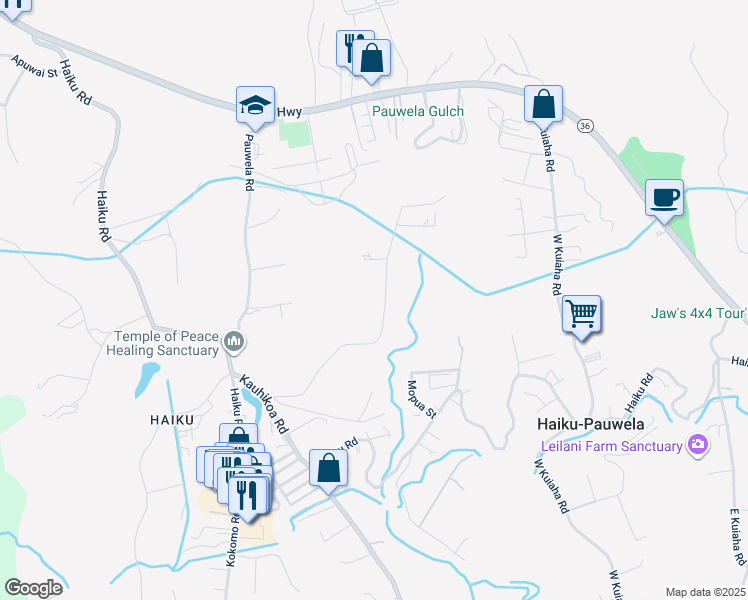 map of restaurants, bars, coffee shops, grocery stores, and more near 675 Kauaheahe Place in Haiku-Pauwela