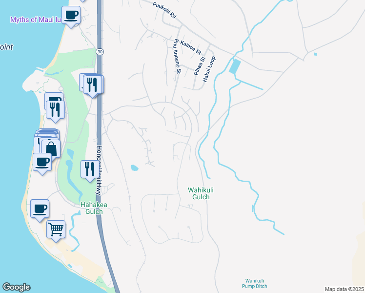 map of restaurants, bars, coffee shops, grocery stores, and more near 15 West Mahi Pua Place in Lahaina