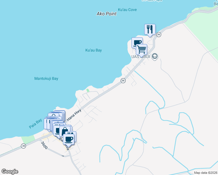 map of restaurants, bars, coffee shops, grocery stores, and more near 495 Hana Highway in Paia