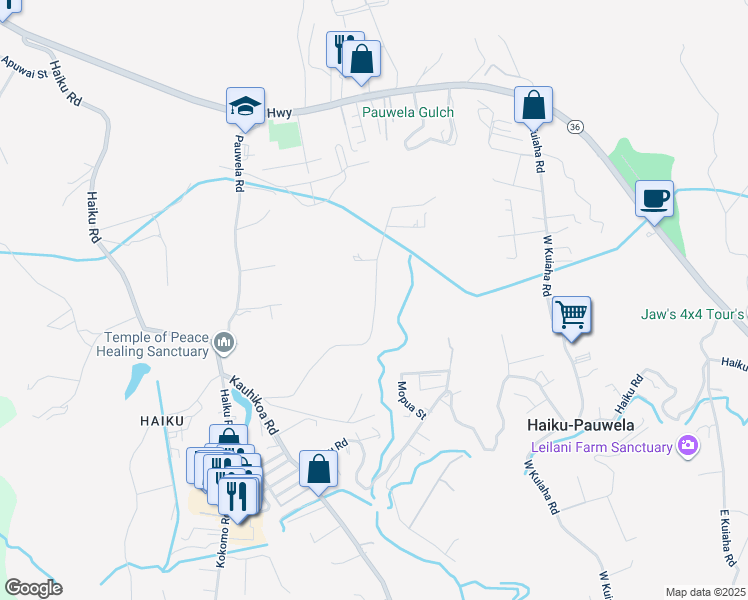 map of restaurants, bars, coffee shops, grocery stores, and more near 680 Kauaheahe Place in Haiku-Pauwela