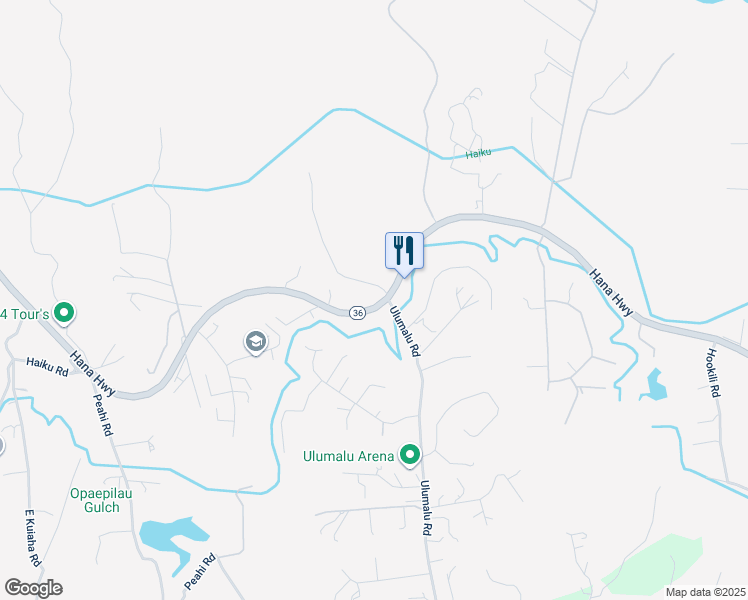 map of restaurants, bars, coffee shops, grocery stores, and more near 0 Lower Ulumalu Road in Haiku-Pauwela