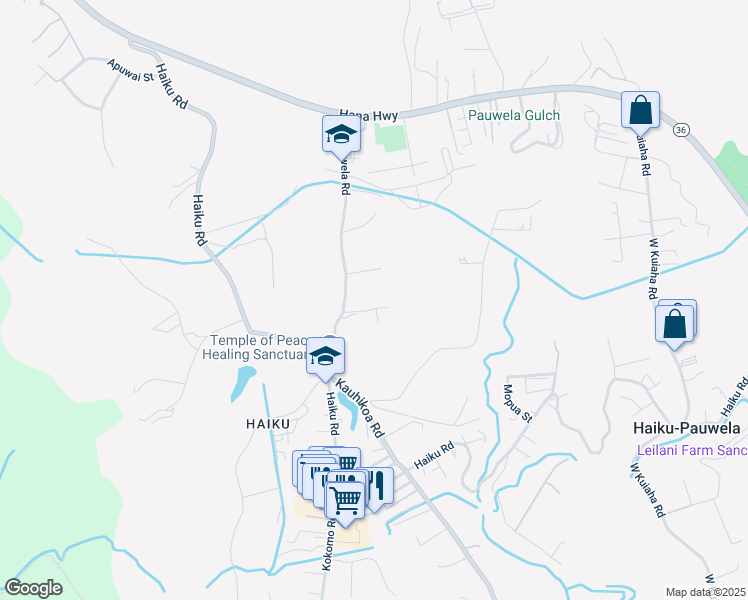 map of restaurants, bars, coffee shops, grocery stores, and more near 321 Pauwela Road in Haiku-Pauwela