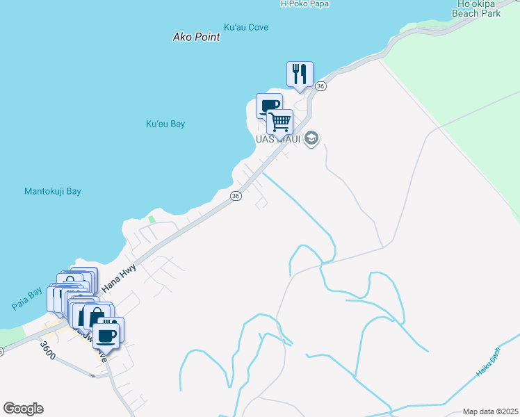 map of restaurants, bars, coffee shops, grocery stores, and more near 36B Kulani Place in Paia
