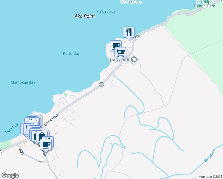 map of restaurants, bars, coffee shops, grocery stores, and more near 36B Kulani Place in Paia