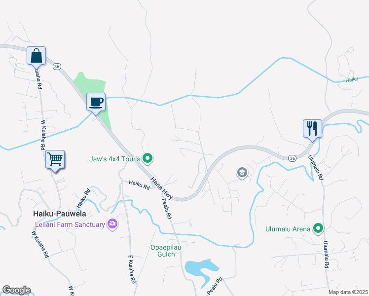 map of restaurants, bars, coffee shops, grocery stores, and more near 117 Oili Road in Haiku-Pauwela