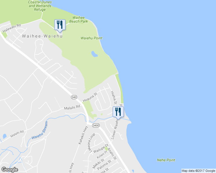 map of restaurants, bars, coffee shops, grocery stores, and more near 1427 North Hiahia Place in Wailuku