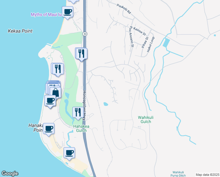 map of restaurants, bars, coffee shops, grocery stores, and more near 157 Kualapa Place in Lahaina