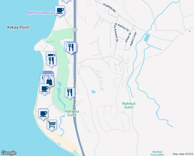 map of restaurants, bars, coffee shops, grocery stores, and more near 116 Kualapa Place in Lahaina