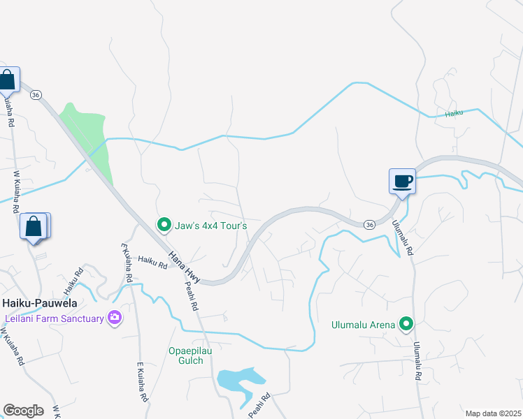map of restaurants, bars, coffee shops, grocery stores, and more near 196 Oili Road in Haiku-Pauwela