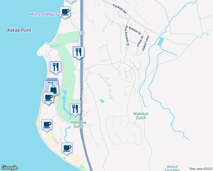 map of restaurants, bars, coffee shops, grocery stores, and more near 139 Kualapa Place in Lahaina
