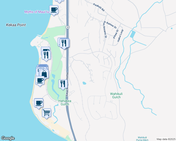 map of restaurants, bars, coffee shops, grocery stores, and more near 157 Kualapa Place in Lahaina