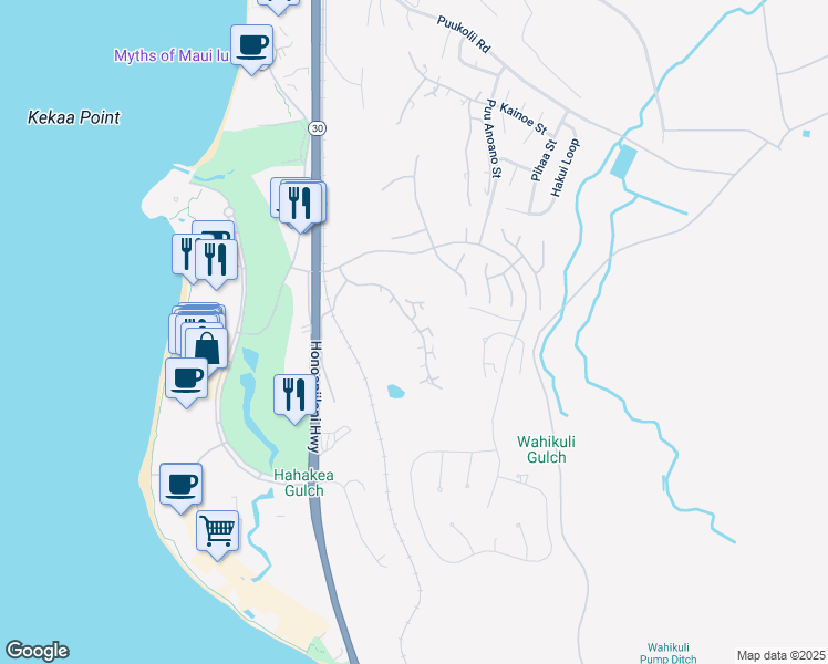 map of restaurants, bars, coffee shops, grocery stores, and more near 109 Kualapa Place in Lahaina