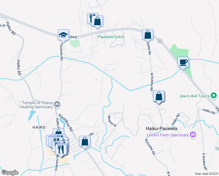 map of restaurants, bars, coffee shops, grocery stores, and more near 686 Kauaheahe Place in Haiku-Pauwela
