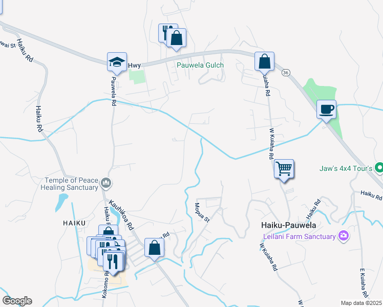 map of restaurants, bars, coffee shops, grocery stores, and more near 686 Kauaheahe Place in Haiku-Pauwela