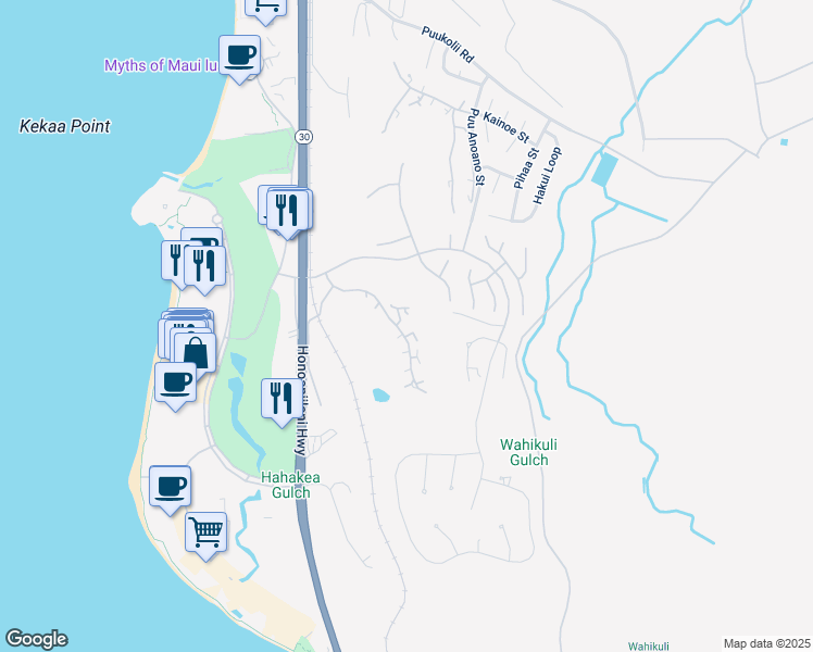 map of restaurants, bars, coffee shops, grocery stores, and more near 61 Kualapa Place in Lahaina