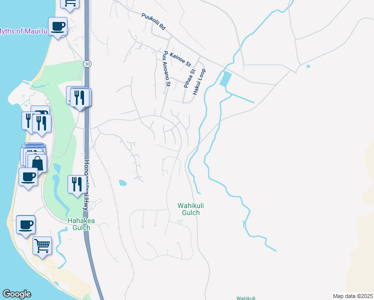 map of restaurants, bars, coffee shops, grocery stores, and more near 412 Wekiu Place in Lahaina