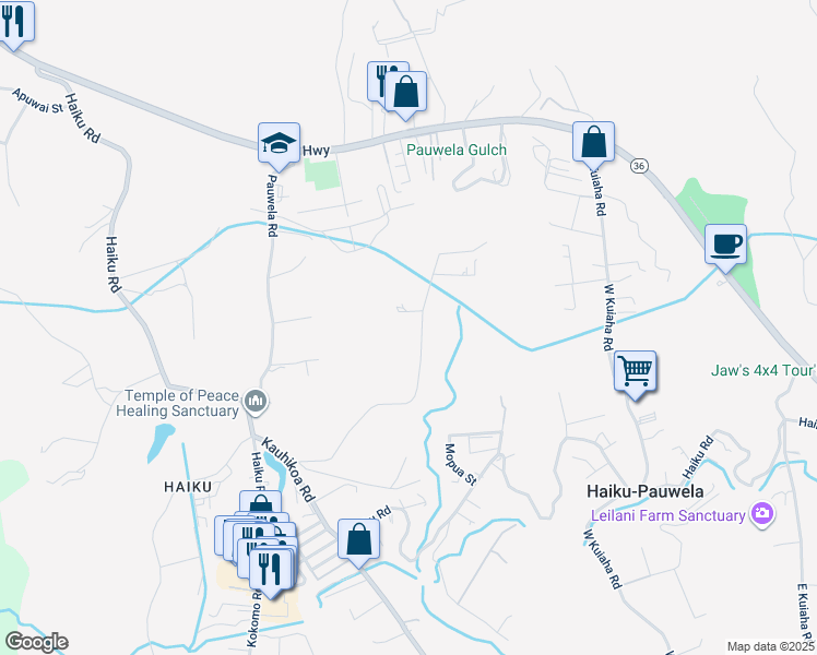 map of restaurants, bars, coffee shops, grocery stores, and more near 681 Kauaheahe Place in Haiku-Pauwela