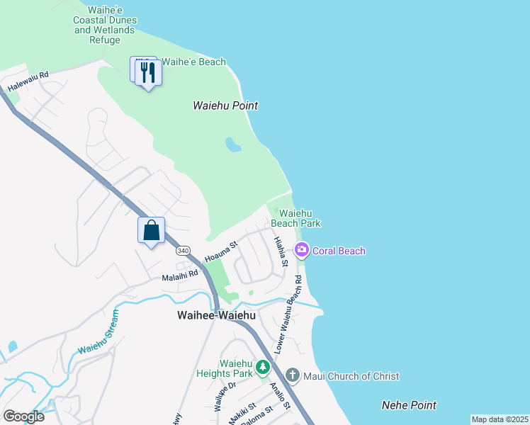 map of restaurants, bars, coffee shops, grocery stores, and more near 1442 North Hiahia Place in Wailuku