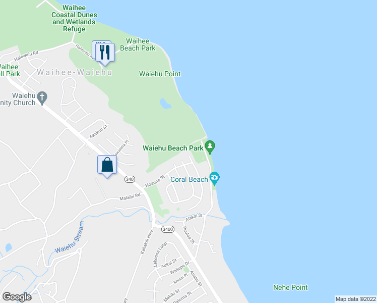 map of restaurants, bars, coffee shops, grocery stores, and more near 1442 North Hiahia Place in Wailuku